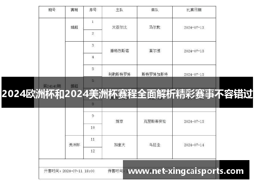 2024欧洲杯和2024美洲杯赛程全面解析精彩赛事不容错过